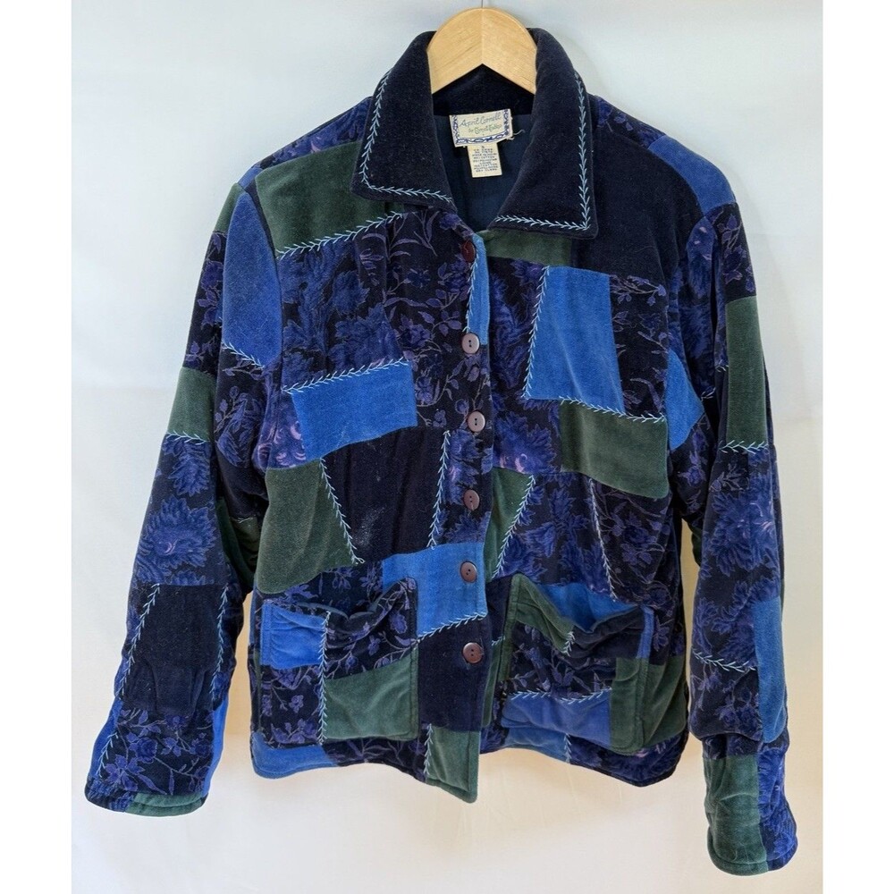Vtg April Cornell Velvet Patchwork Jacket S Boho Quilted Artsy Granola Core - Picture 3 of 10